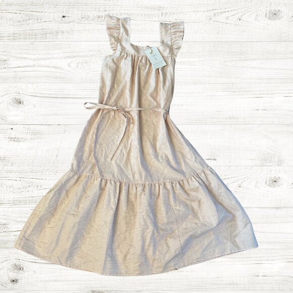 NWT Christy dawn dress linen pink and cream flutter sleeveless tie wrap XS - Picture 1 of 7